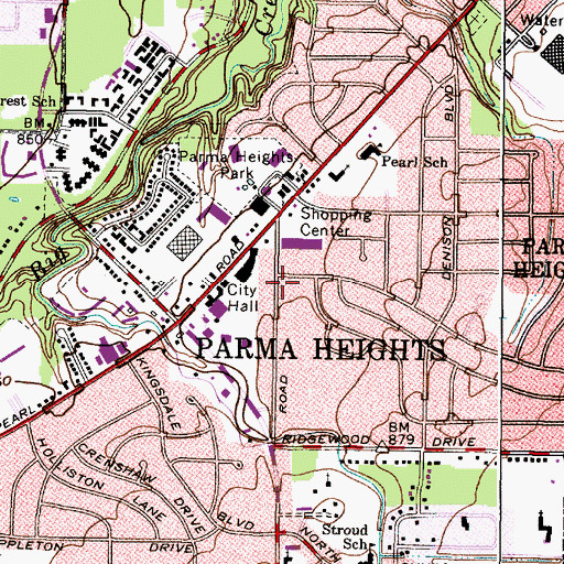 Topographic Map of Parma Heights, OH