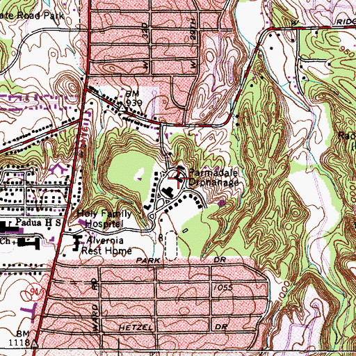 Topographic Map of Parmadale Orphanage, OH