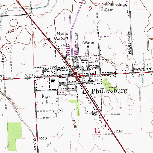 Topographic Map of Phillipsburg, OH
