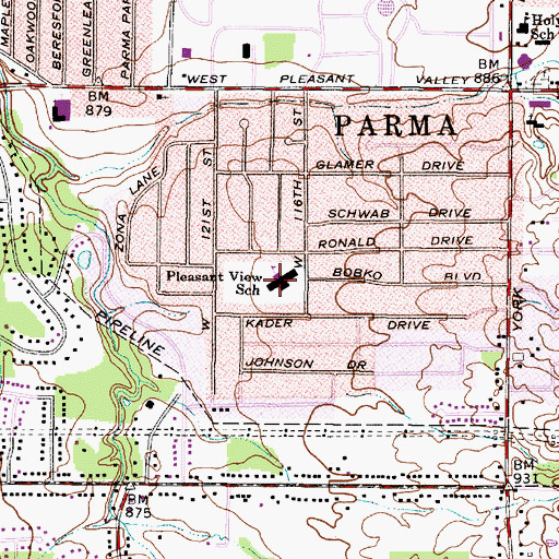 Topographic Map of Pleasantview School, OH