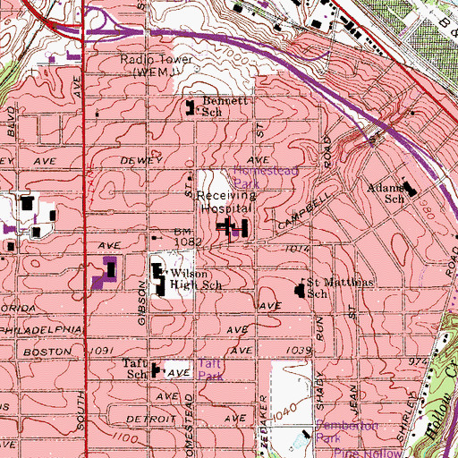 Topographic Map of Receiving Hospital, OH