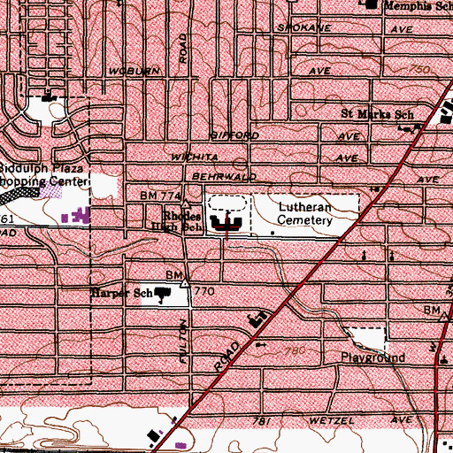 Topographic Map of James Ford Rhodes High School, OH