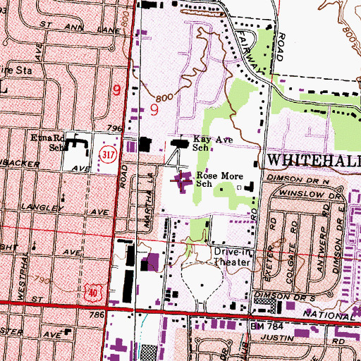 Topographic Map of Rose More School, OH