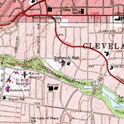Topographic Map of Roxboro Middle School, OH