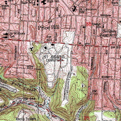 Topographic Map of Saint Josephs Cemetery, OH