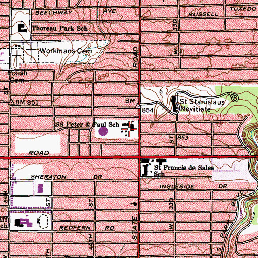 Topographic Map of Saints Peter and Paul School, OH