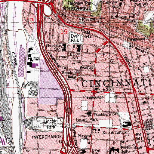 Topographic Map of Sands School, OH