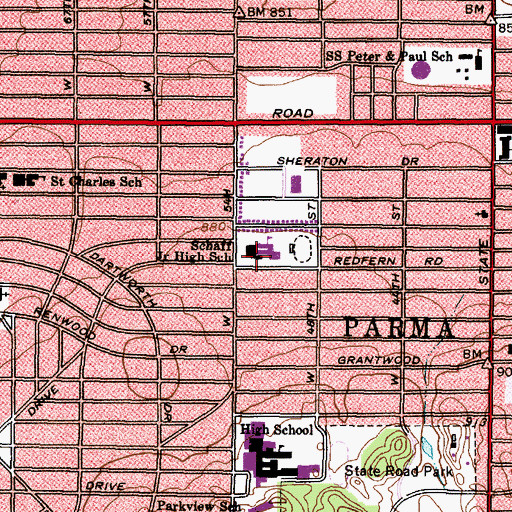 Topographic Map of Schaff Junior High School, OH