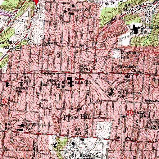 Topographic Map of Seton High School, OH