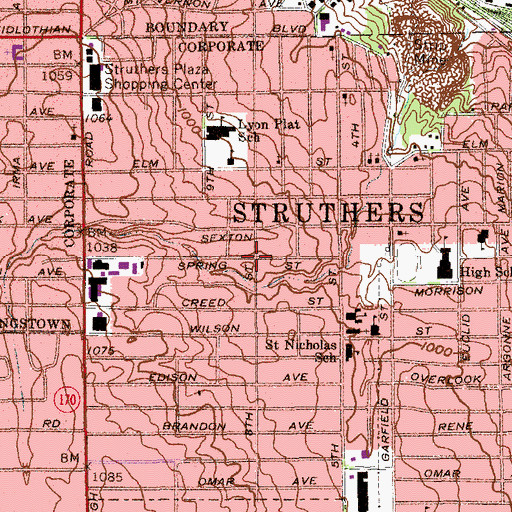 Topographic Map of Struthers, OH