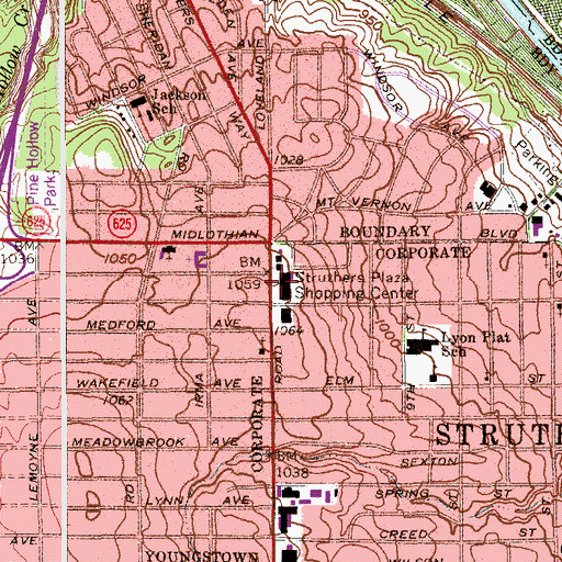 Topographic Map of Struthers Plaza Shopping Center, OH