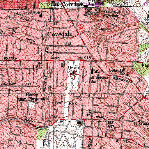 Topographic Map of Union Cemetery, OH