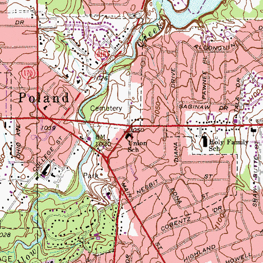 Topographic Map of Union School, OH