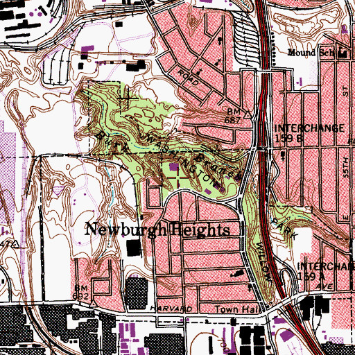 Topographic Map of Washington Park, OH