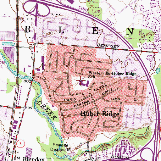 Topographic Map of Westerville Huber Ridge School, OH