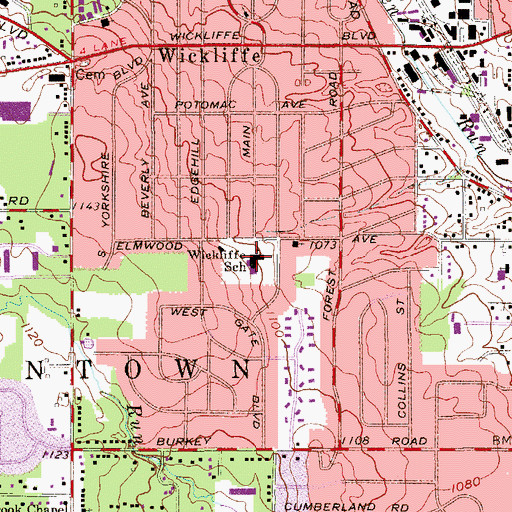 Topographic Map of Wickliffe School, OH