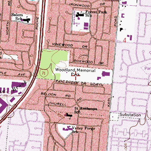 Topographic Map of Woodland Memorial Park, OH