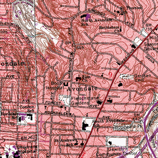 Topographic Map of Zion Baptist Church, OH