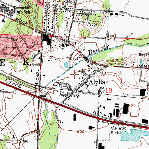 Topographic Map of Alpha, OH