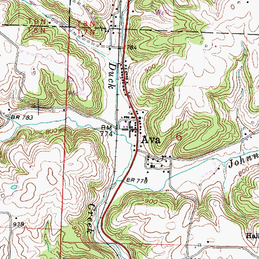 Topographic Map of Ava, OH