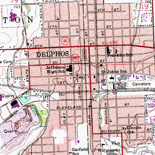 Topographic Map of Delphos, OH