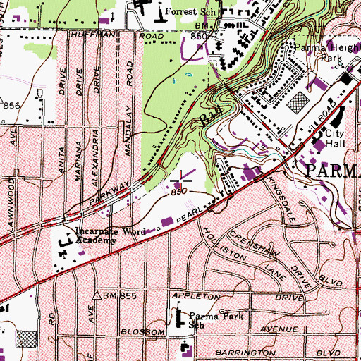 Topographic Map of Saint John Bosca School, OH