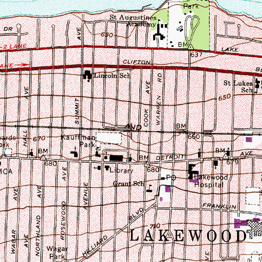 Topographic Map of Clifton Park, OH