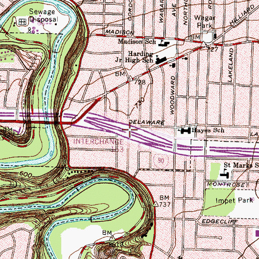 Topographic Map of Interchange 163, OH
