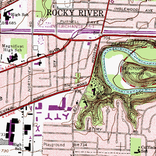 Topographic Map of Memorial Field Park, OH