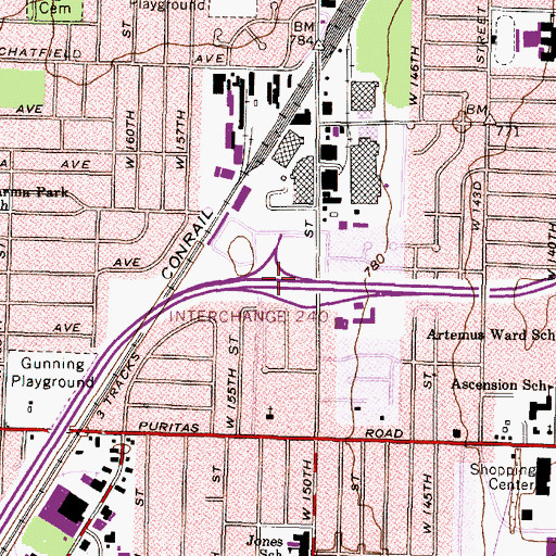 Topographic Map of Interchange 240, OH