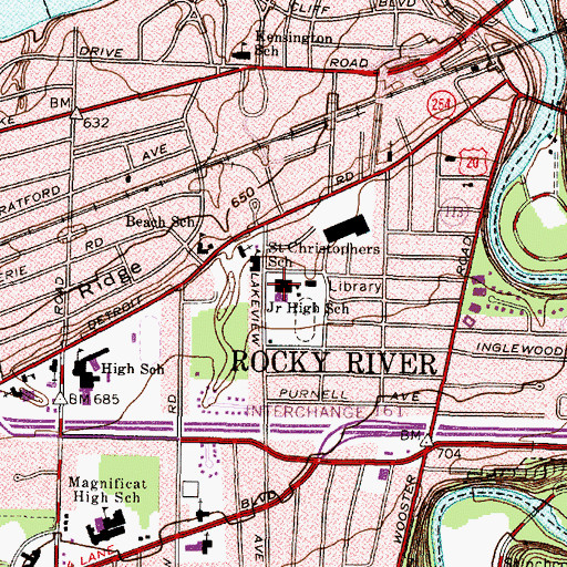 Topographic Map of Rocky River Junior High School, OH