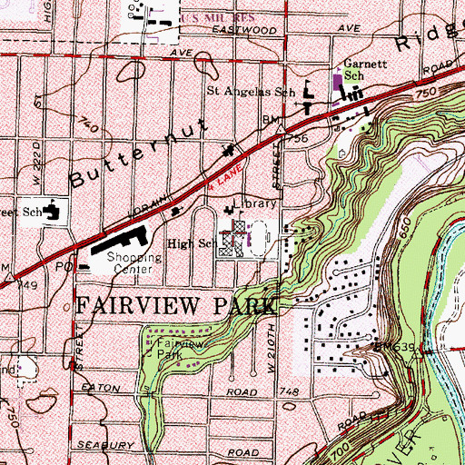 Topographic Map of Fairview High School, OH