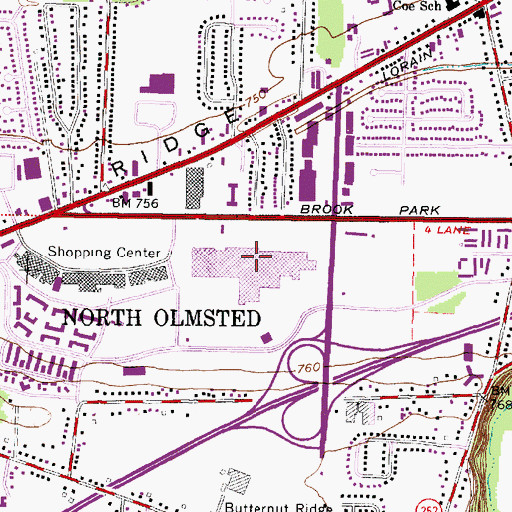 Topographic Map of Great Northern Mall Shopping Center, OH