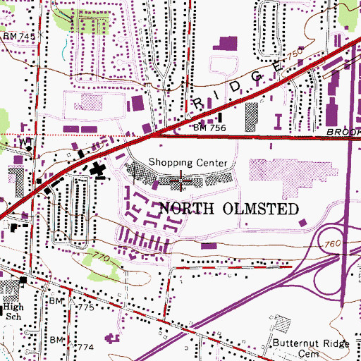 Topographic Map of Great Northern Plaza Shopping Center, OH
