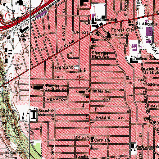 Topographic Map of Glenville, OH