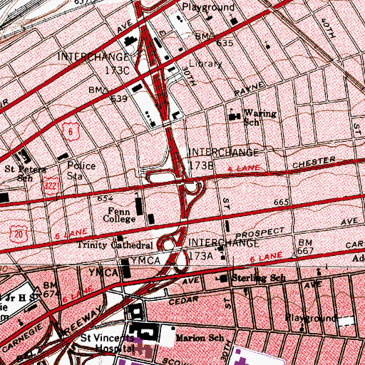Topographic Map of Interchange 173B, OH
