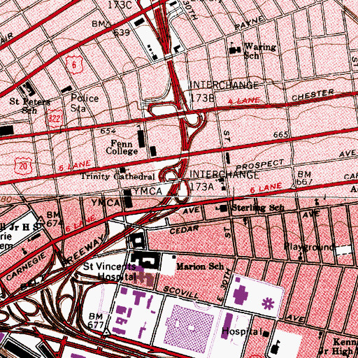 Topographic Map of Interchange 173A, OH