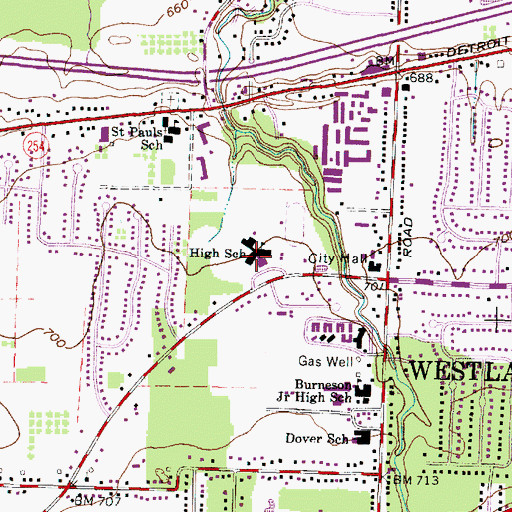 Topographic Map of Westlake High School, OH