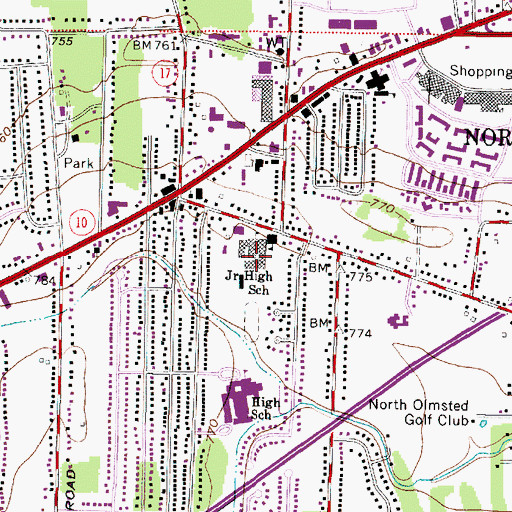 Topographic Map of North Olmsted Middle School, OH