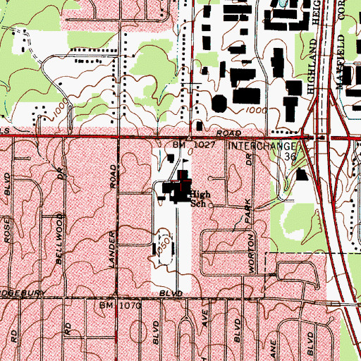 Topographic Map of Mayfield High School, OH