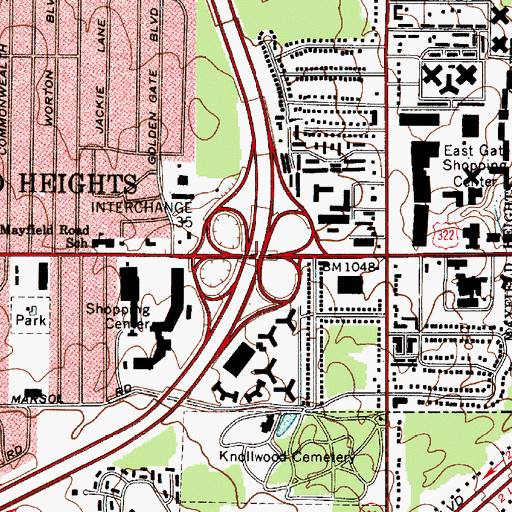 Topographic Map of Interchange 35, OH