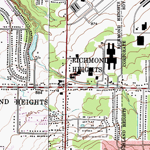 Topographic Map of Richmond Heights High School, OH
