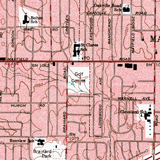 Topographic Map of Lyndhurst Golf Course, OH