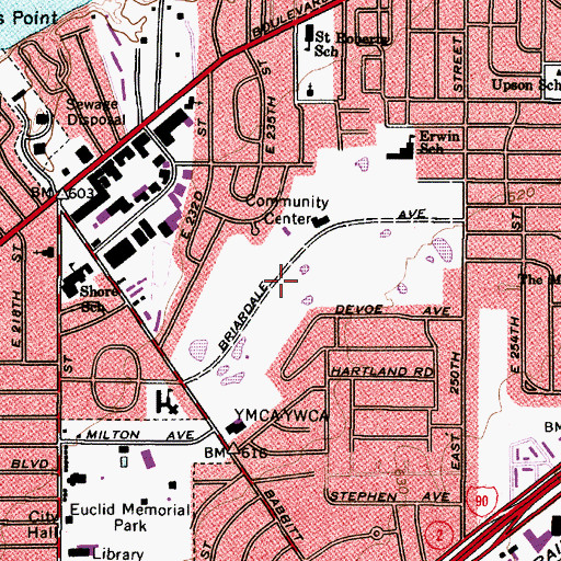 Topographic Map of Briardale Greens Municipal Golf Course, OH