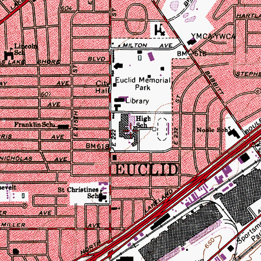 Topographic Map of Euclid High School, OH