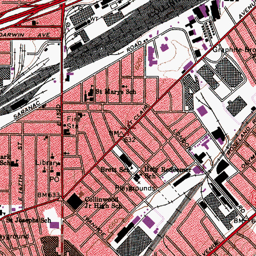 Topographic Map of Collinwood, OH