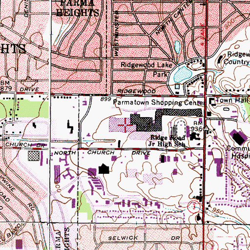 Topographic Map of Parmatown Mall Shopping Center, OH