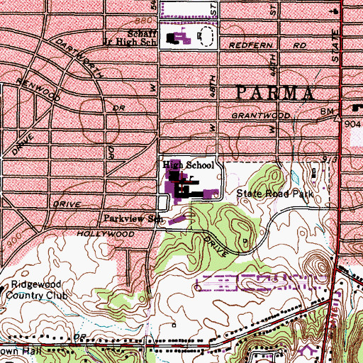Topographic Map of Parma High School, OH