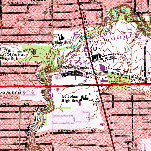 Topographic Map of Midtown Plaza Shopping Center, OH