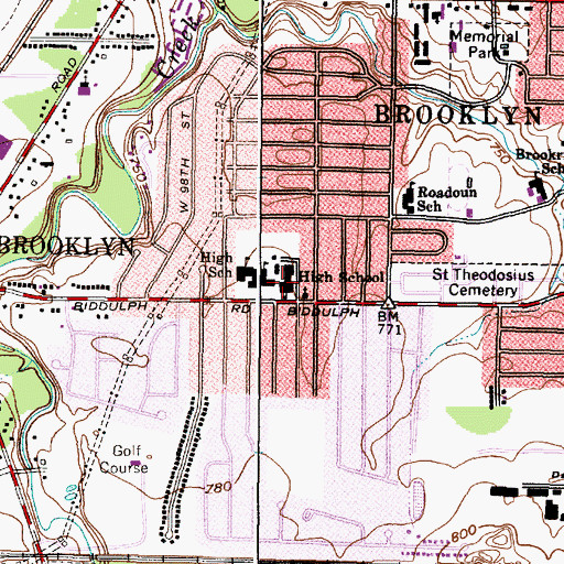 Topographic Map of Brooklyn High School, OH